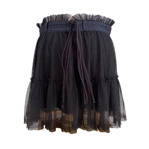 Diesel Black Sheer Layered Tulle Skirt With Denim Waistband & Frill Details wove - Picture 1 of 16